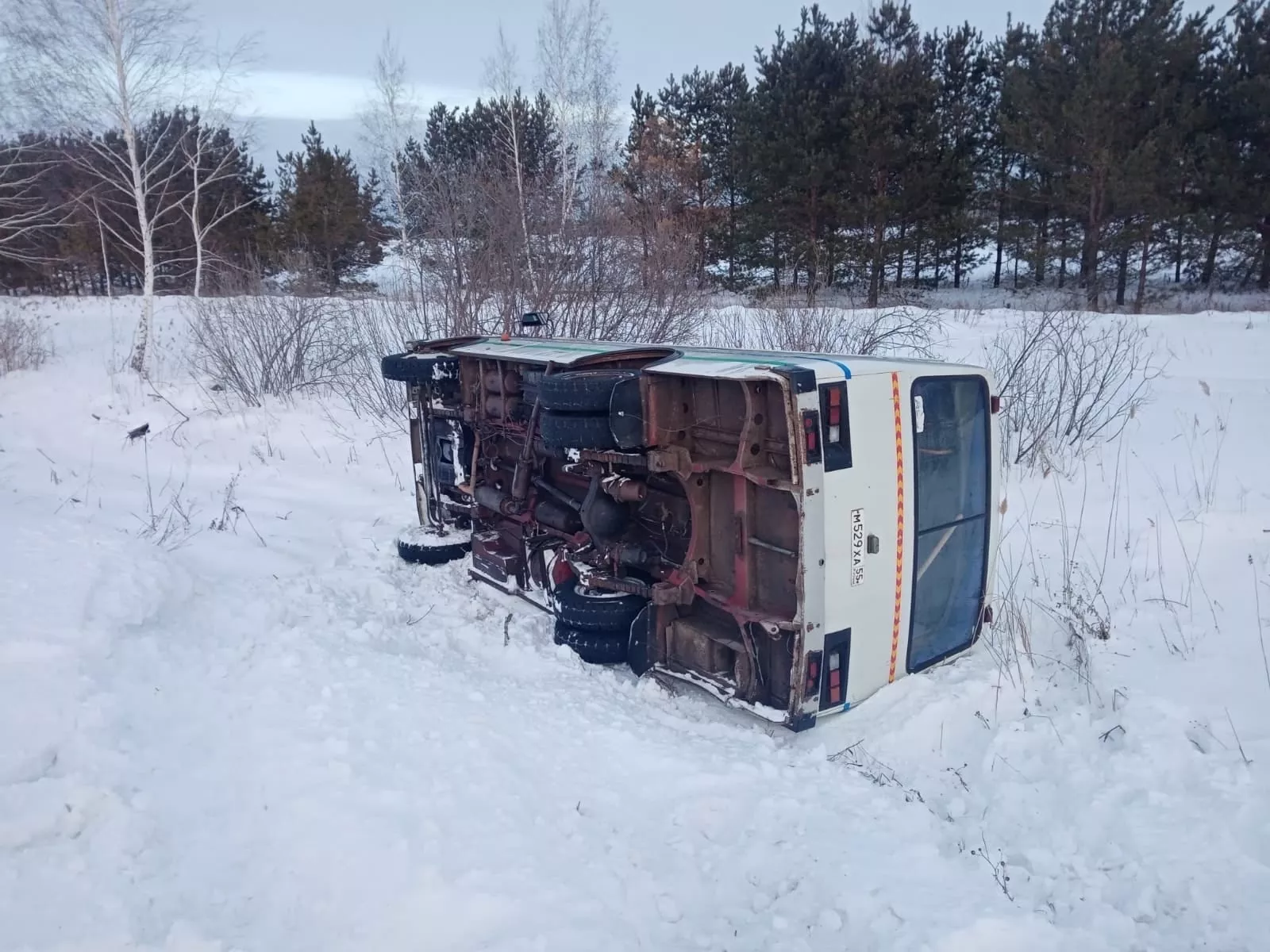 В Саргатском районе в кювет слетел пассажирский автобус и перевернулся