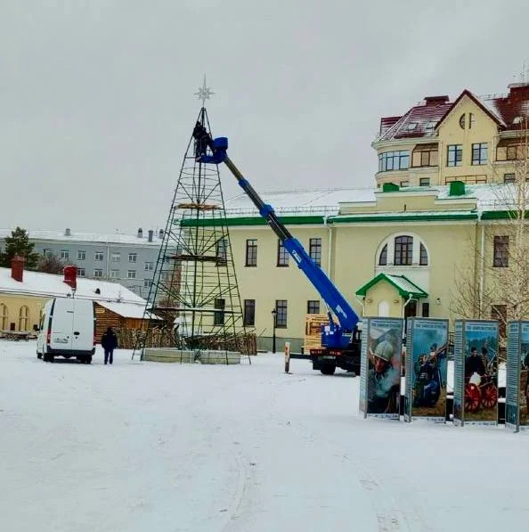 В Омске начали собирать главную новогоднюю ёлку