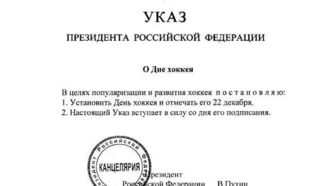 Президент России Владимир Путин установил 22 декабря Днём хоккея